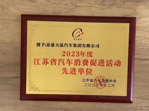 2023年度江蘇省汽車消費(fèi)促進(jìn)活動先進(jìn)單位-蘇豪天泓集團(tuán)
